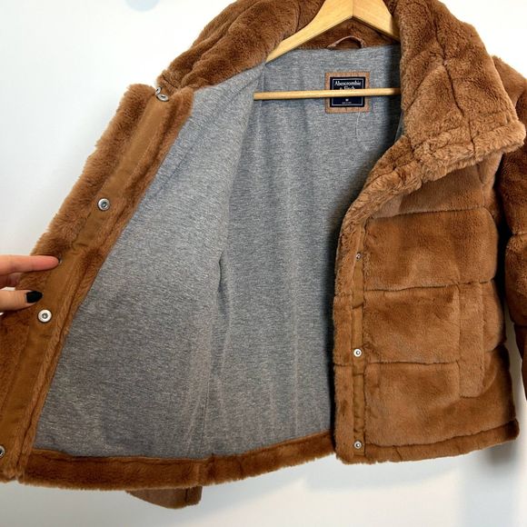 Abercrombie & Fitch Brown Fur Puffer Jacket Women - Picture 13 of 16